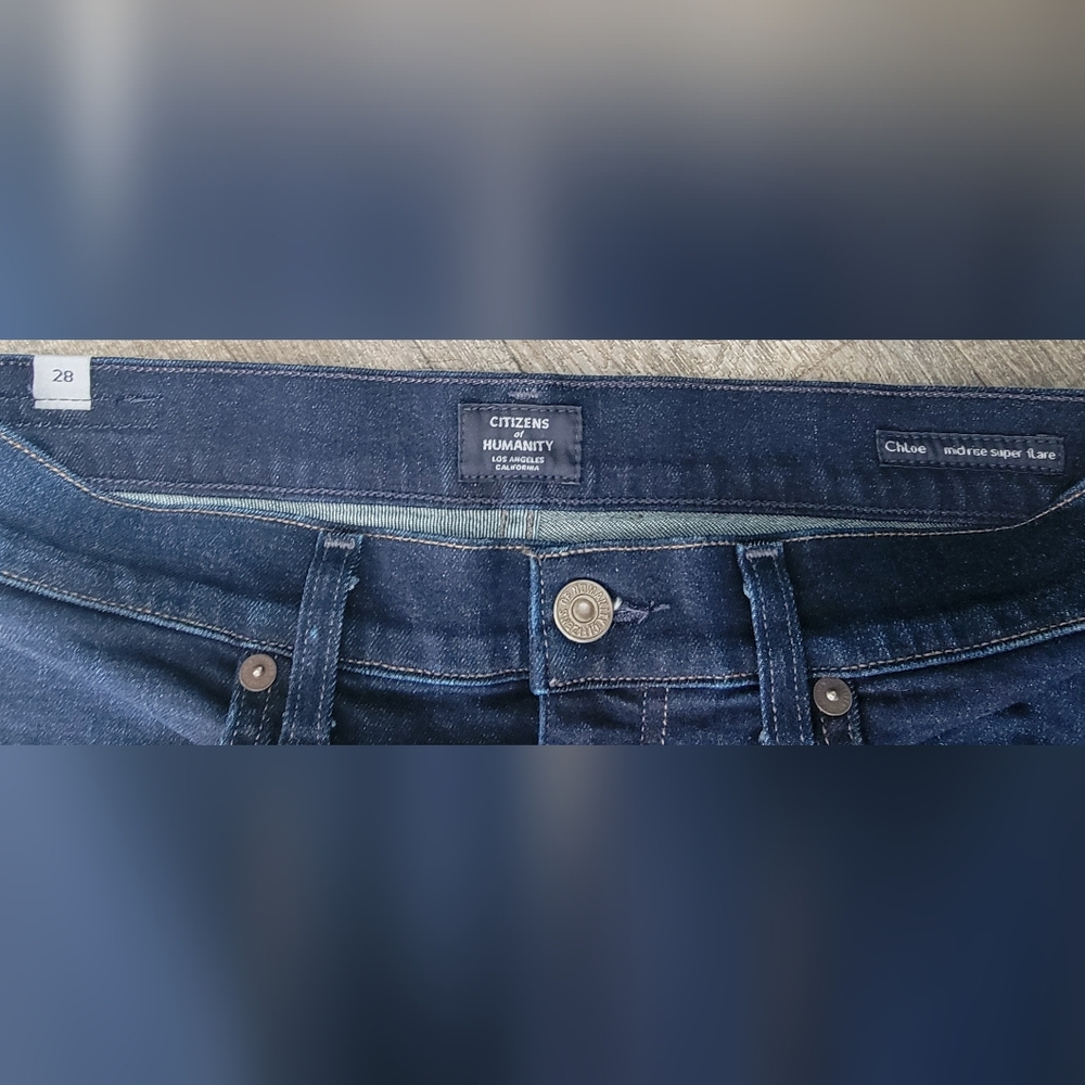 Citizens Of Humanity Chloe Mid Rise Super Flare Jean's Women's 28 Dark Blue Wash - Picture 9 of 16
